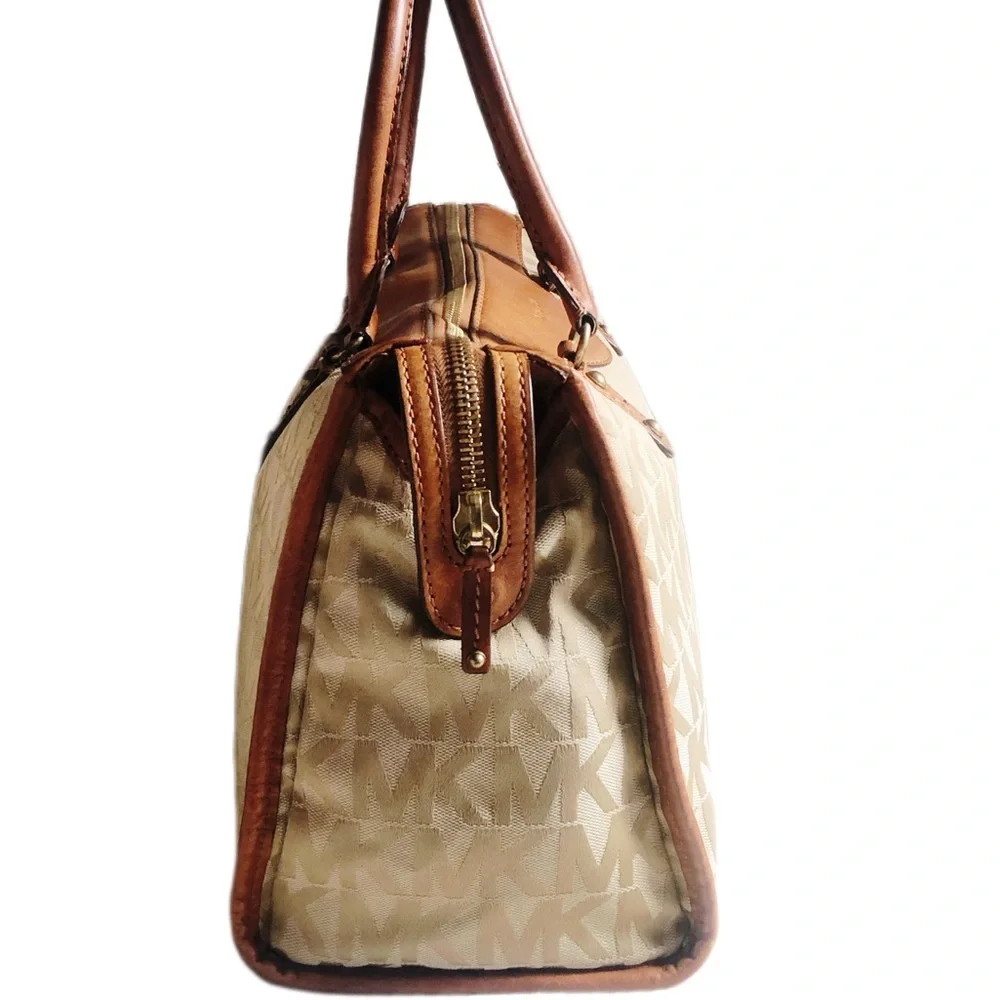 Vintage Michael Kors Large Tan Signature Print & Leather Satchel